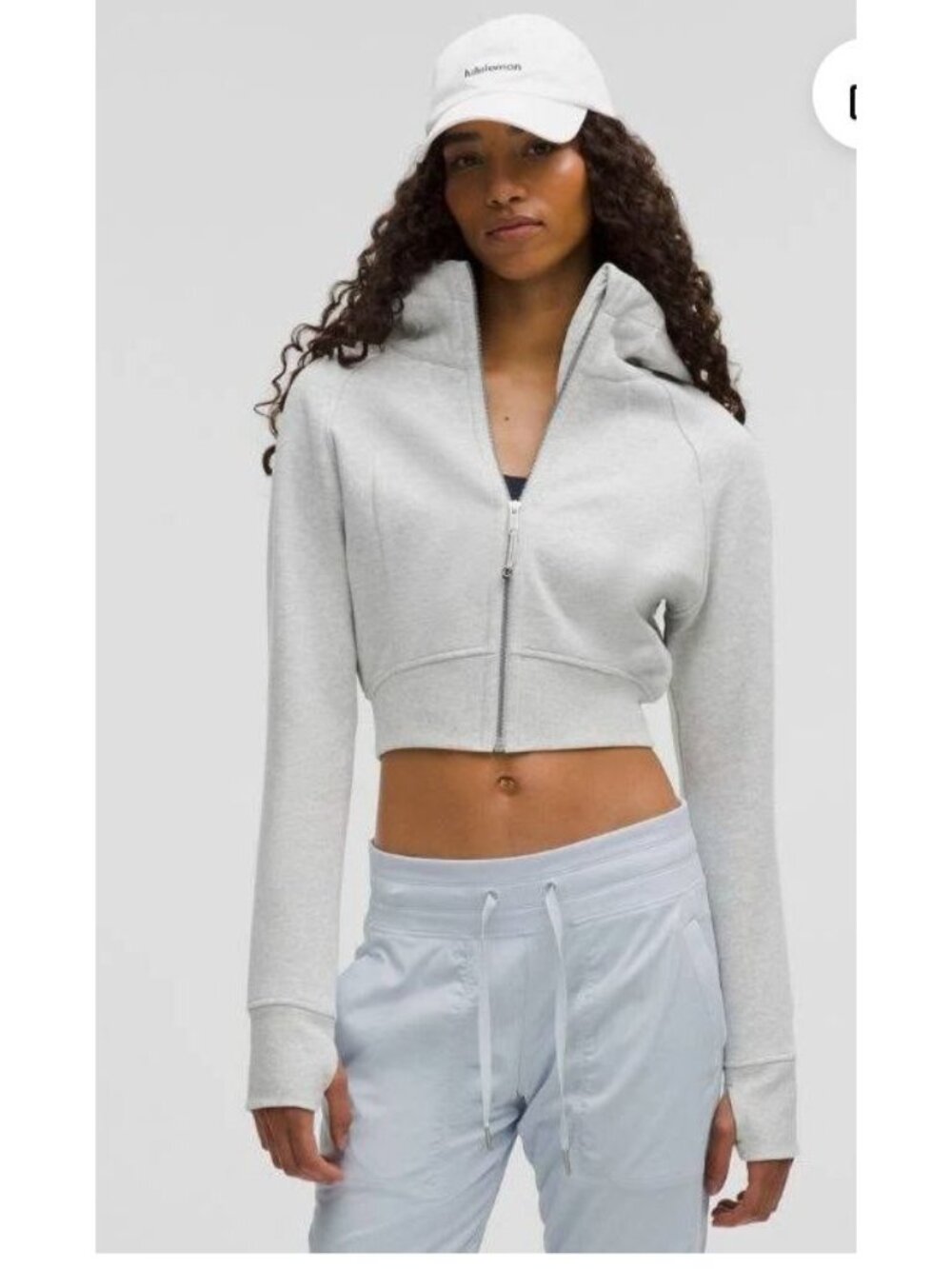 lululemon Scuba Full Zip Cropped Hoodie Heathered Core Ultra Light Grey Size 8